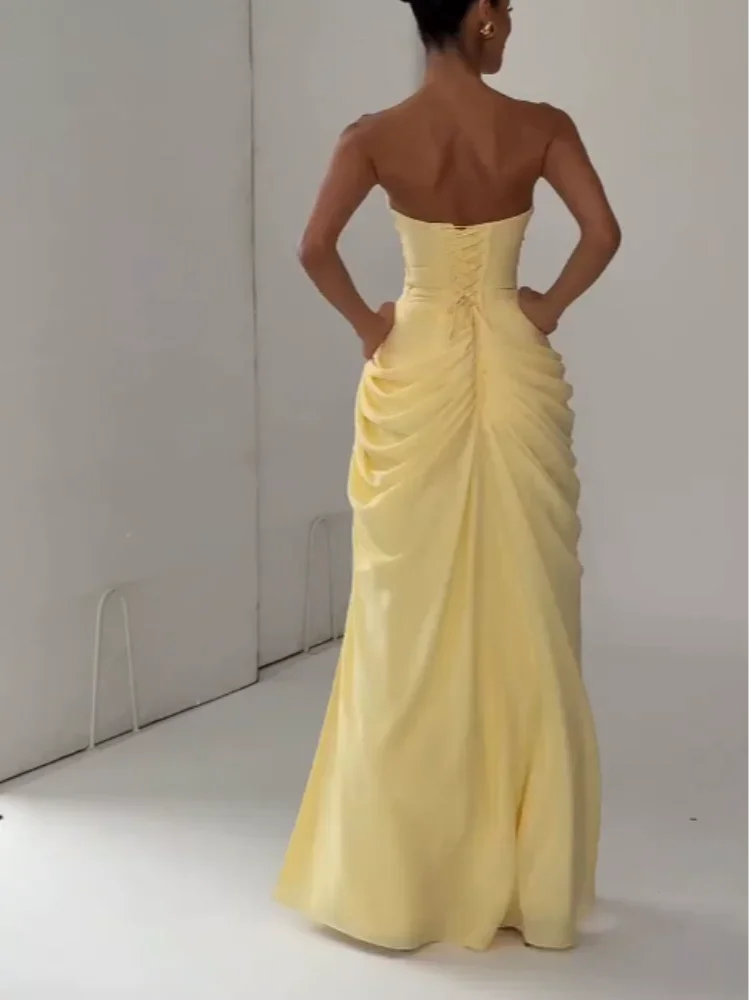 btuce V-Neck Floor-Length Pleat Dress