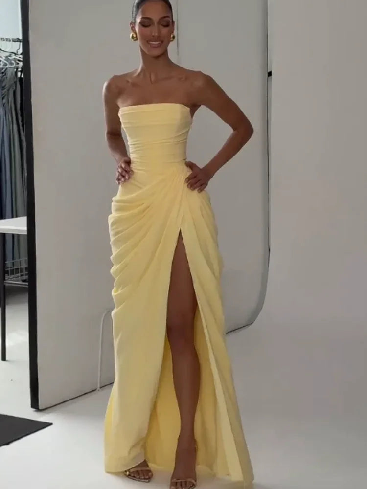 btuce V-Neck Floor-Length Pleat Dress