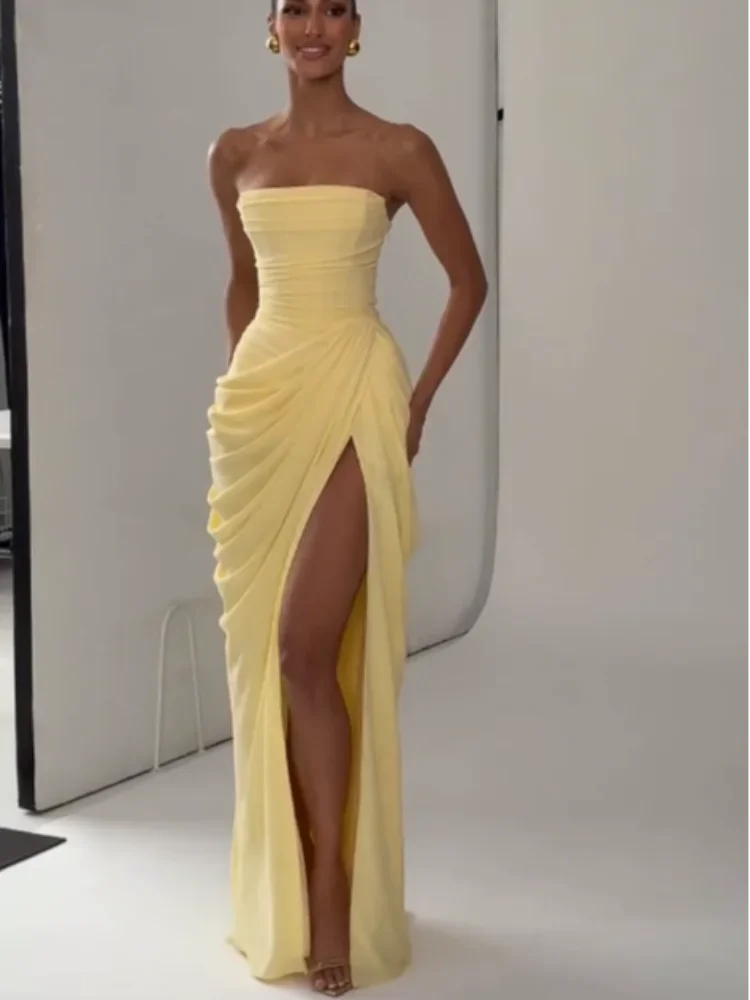 btuce V-Neck Floor-Length Pleat Dress