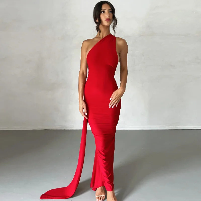 Aurora One-Shoulder Scarf Dress