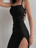 Noir Silk-Touch Halter Maxi