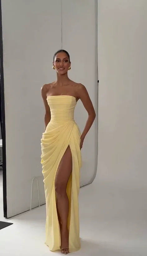 btuce V-Neck Floor-Length Pleat Dress