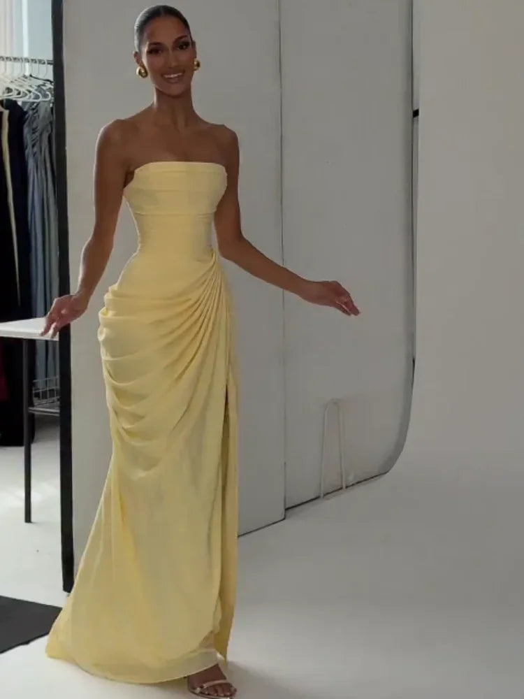 btuce V-Neck Floor-Length Pleat Dress